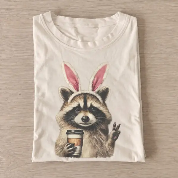 Bunny ears raccoon with coffee t shirt sand20bunny ear raccoon.webp
