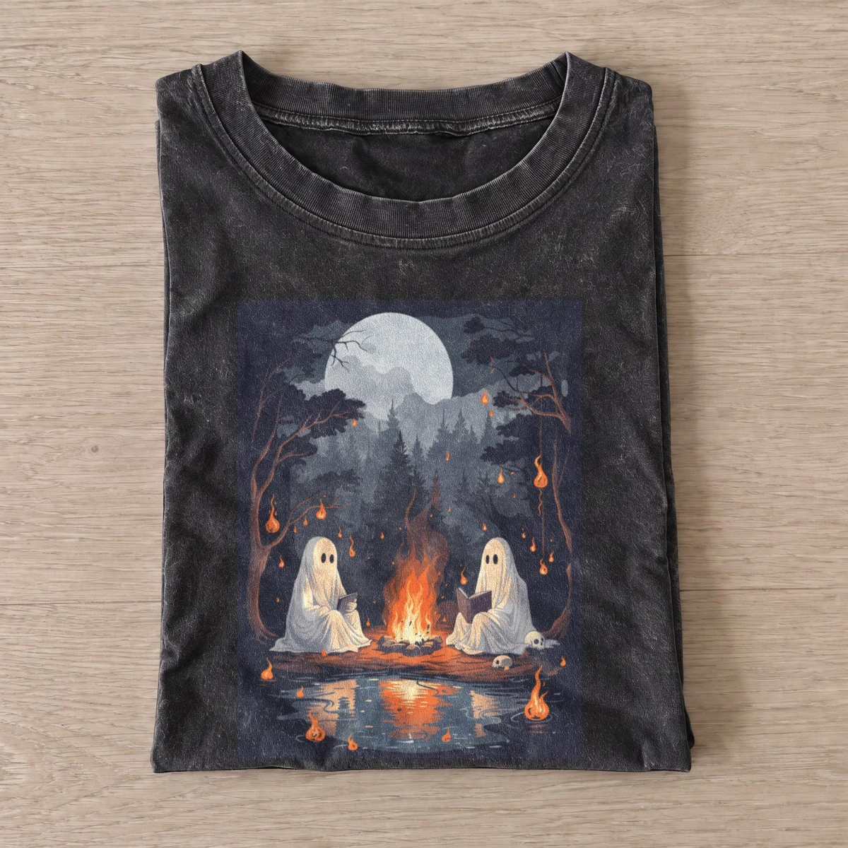 Campfire ghosts vintage t shirt washed20black20campfire ghosts.webp