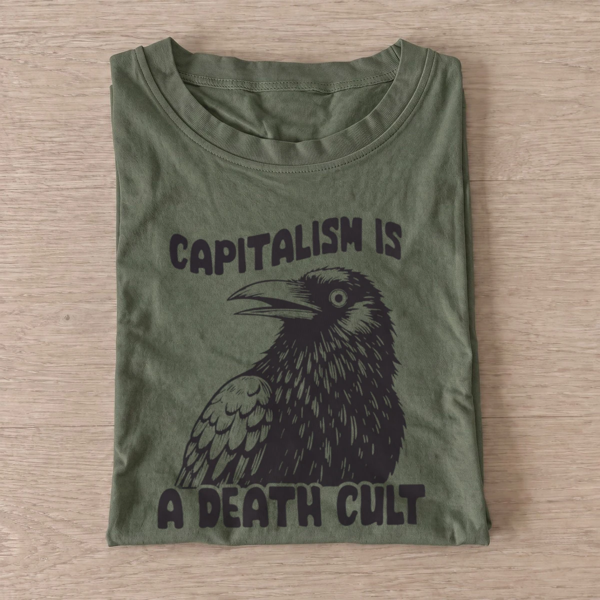 Capitalism crow slogan t shirt olive20capitalism crow slogan.webp