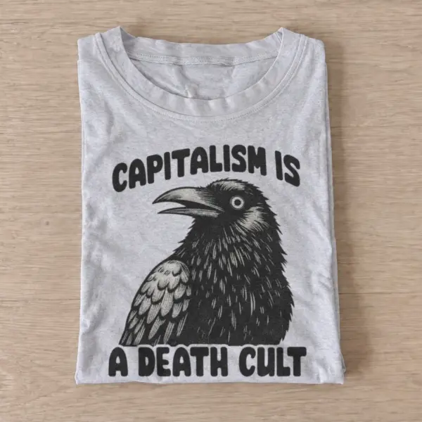 Capitalism is a death cult crow t shirt gray20anticapitalist crow.webp