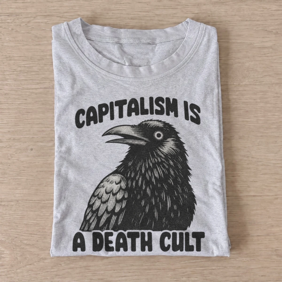 Capitalism is a death cult crow t shirt gray20anticapitalist crow.webp