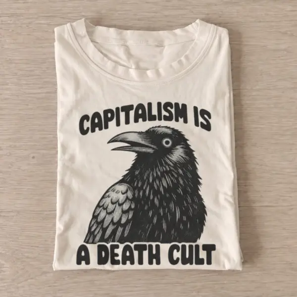 Capitalism is a death cult crow t shirt sand20anticapitalist crow.webp