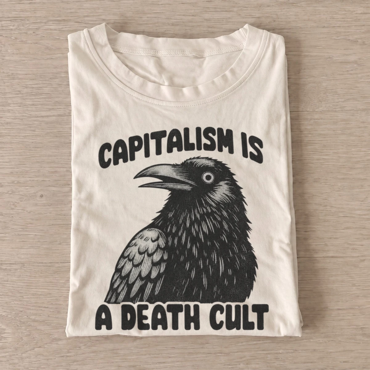 Capitalism is a death cult crow t shirt sand20anticapitalist crow.webp