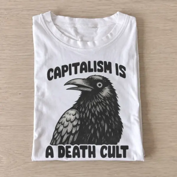 Capitalism is a death cult crow t shirt white20anticapitalist crow.webp