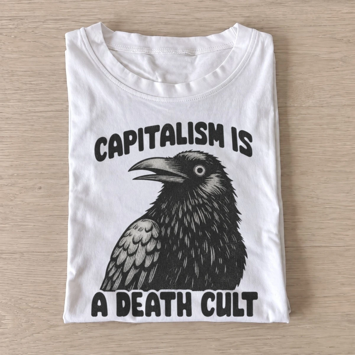 Capitalism is a death cult crow t shirt white20anticapitalist crow.webp