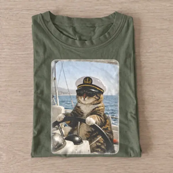 Captain cat sailing graphic t shirt olive20captain cat.webp