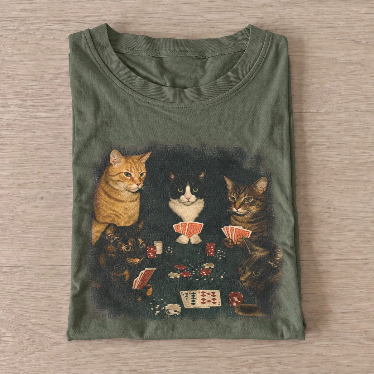 Card game cat trio t shirt olive20card game cat trio.webp