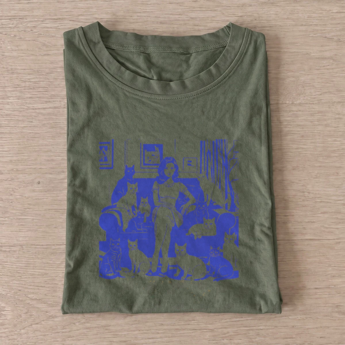 Cat lady lounge t shirt olive20cat lady lounge.webp