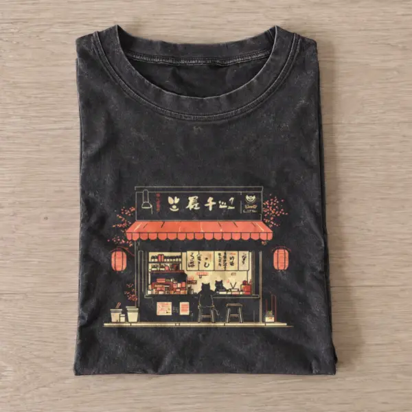 Cat noodle shop vintage t shirt washed20black20cat noodle shop.webp