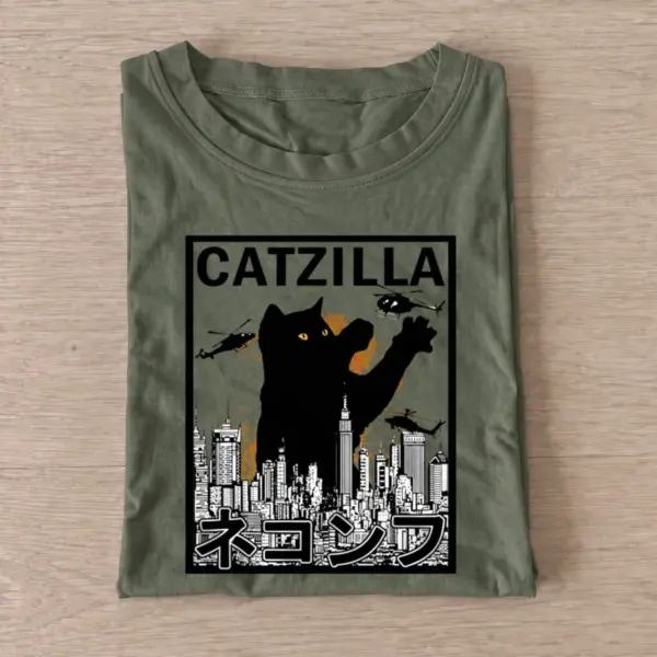 Catzilla city rampage t shirt olive20catzilla city rampage.webp