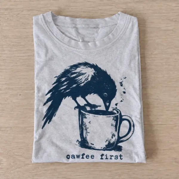 Cawfee first crow t shirt gray20cawfee first.webp