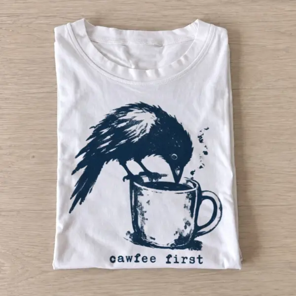 Cawfee first crow t shirt white20cawfee first.webp