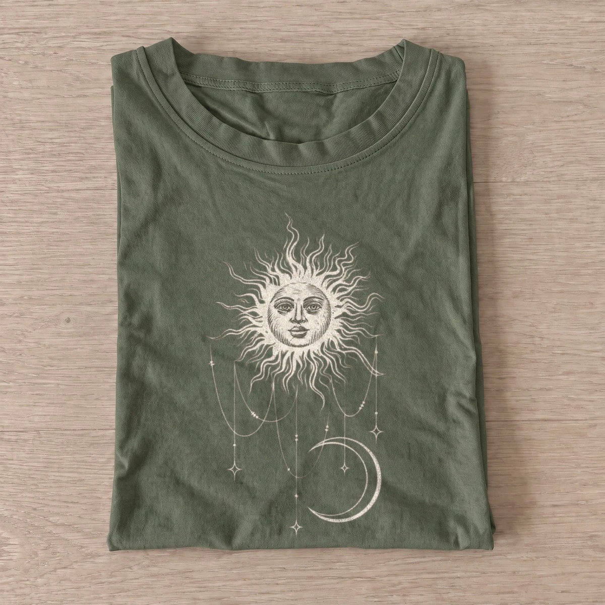 Celestial sun and moon t shirt olive20celestial sun moon.webp