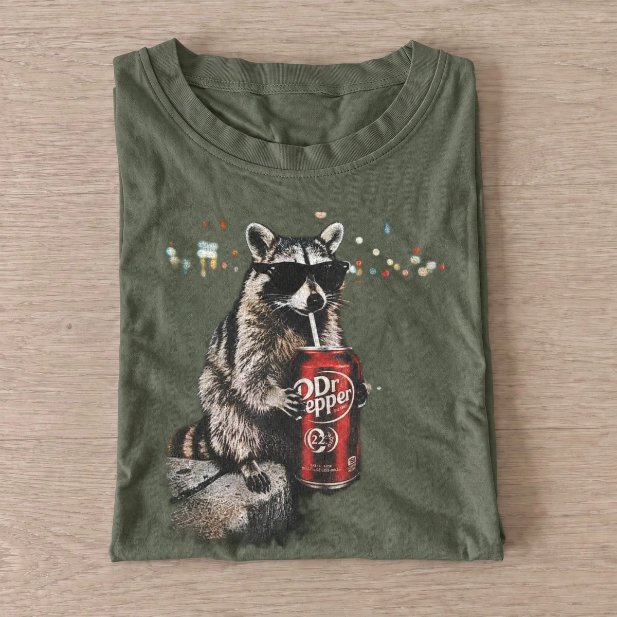 Cherry soda raccoon t shirt olive20cherry soda raccoon.webp