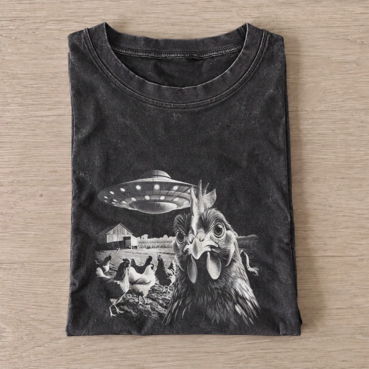 Chicken ufo vintage t shirt washed20black20chicken ufo.webp