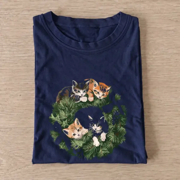 Christmas cat wreath t shirt navy20christmas cat wreath.webp