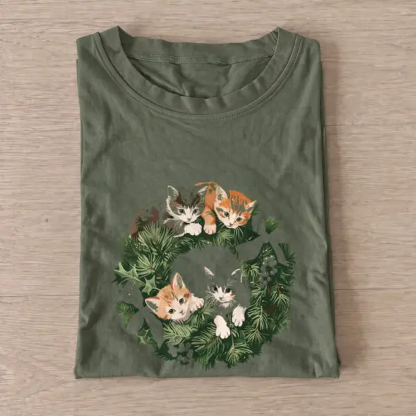 Christmas cat wreath t shirt olive20christmas cat wreath.webp