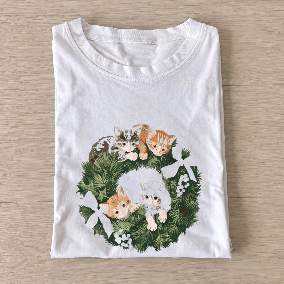 Christmas cat wreath t shirt white20christmas cat wreath.webp