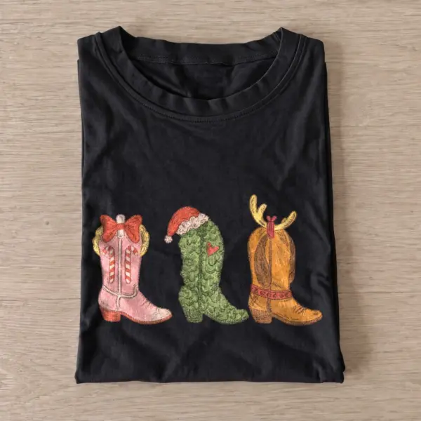 Christmas cowboy boots t shirt black20christmas cowboy boots.webp