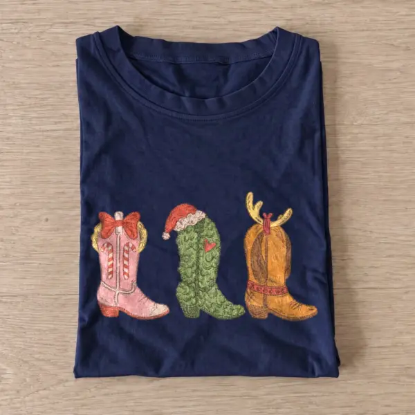 Christmas cowboy boots t shirt navy20christmas cowboy boots.webp