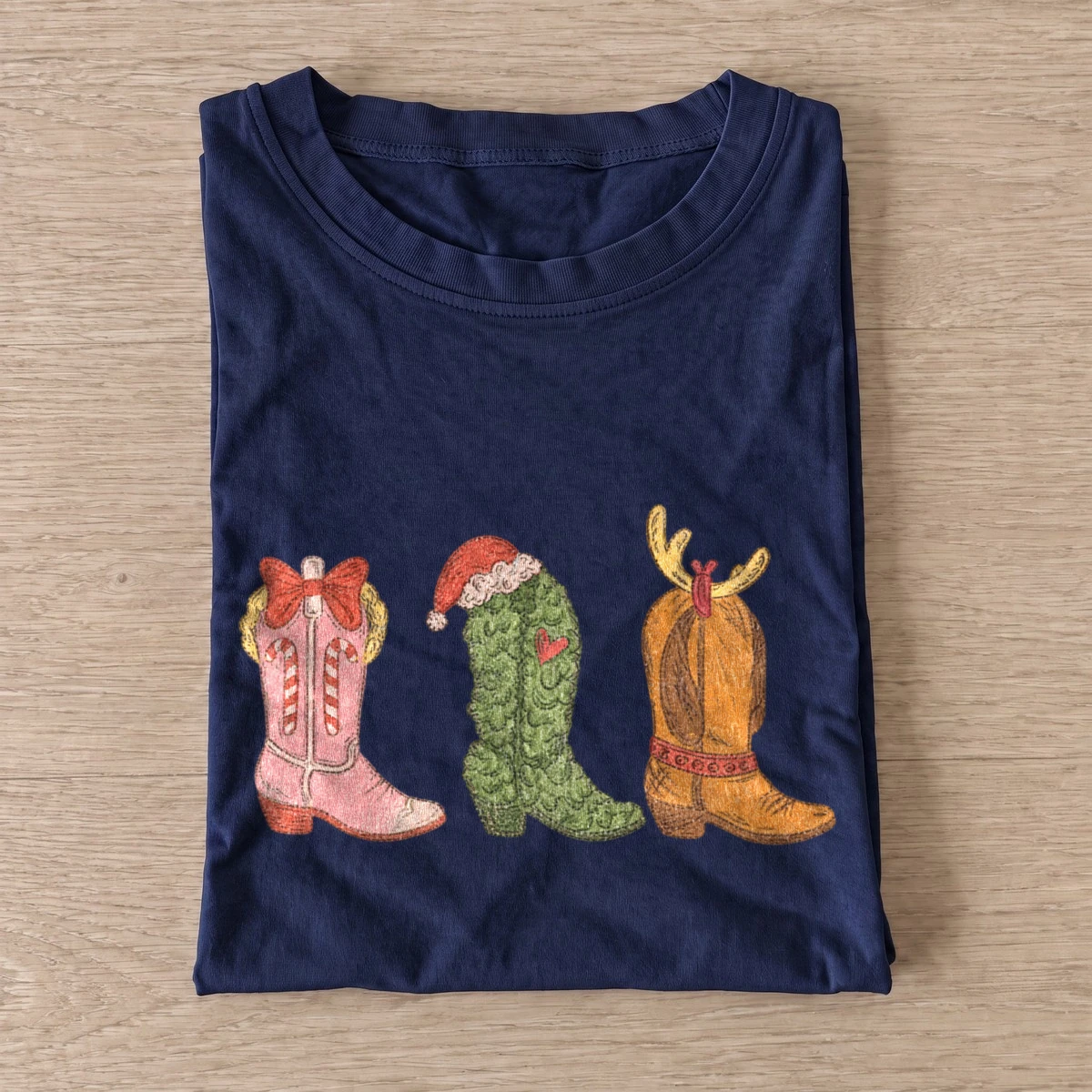 Christmas cowboy boots t shirt navy20christmas cowboy boots.webp
