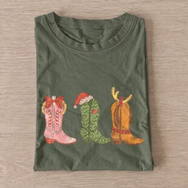 Christmas cowboy boots t shirt olive20christmas cowboy boots.webp