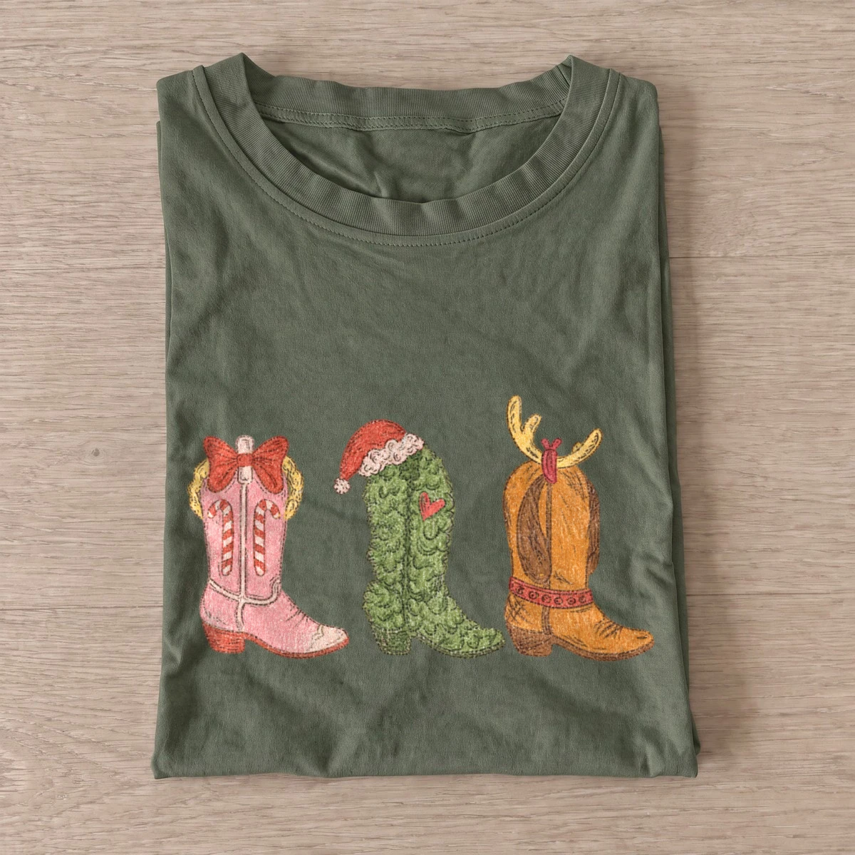 Christmas cowboy boots t shirt olive20christmas cowboy boots.webp