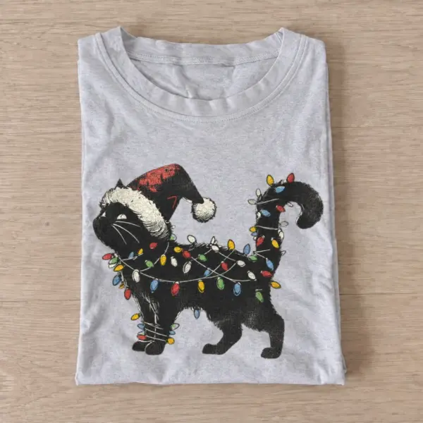 Christmas lights black cat t shirt gray20christmas lights cat.webp