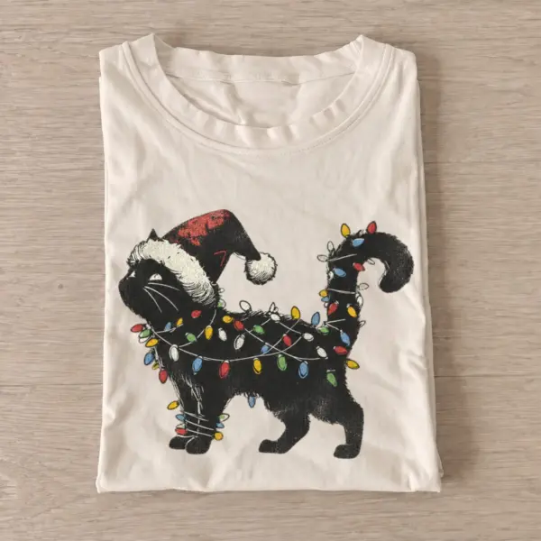 Christmas lights black cat t shirt sand20christmas lights cat.webp