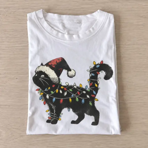 Christmas lights black cat t shirt white20christmas lights cat.webp