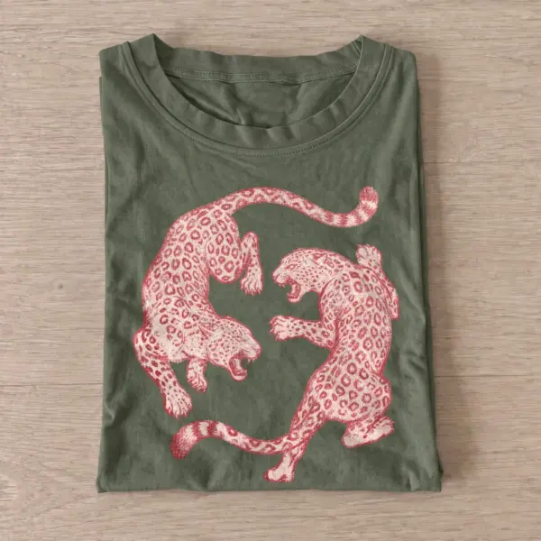 Circling pink leopards t shirt olive20circling pink leopards.webp