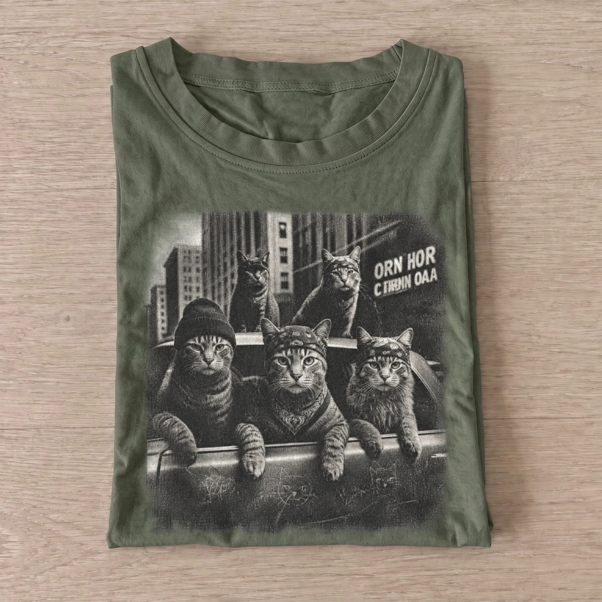 City cat crew graphic t shirt olive20city cat crew.webp