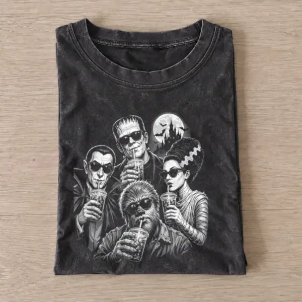 Classic monsters drinking vintage t shirt washed20black20classic monsters drinking.webp