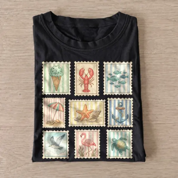 Coastal postage stamps graphic t shirt black20coastal postage stamps.webp