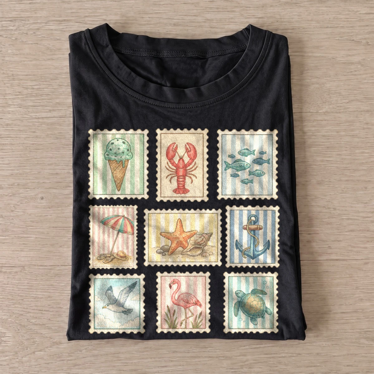 Coastal postage stamps graphic t shirt black20coastal postage stamps.webp