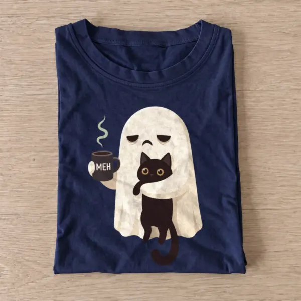 Coffee ghost cat t shirt navy20coffee ghost cat.webp