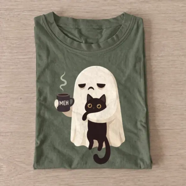 Coffee ghost cat t shirt olive20coffee ghost cat.webp