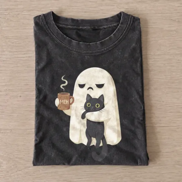 Coffee ghost cat vintage t shirt washed20black20coffee ghost cat.webp
