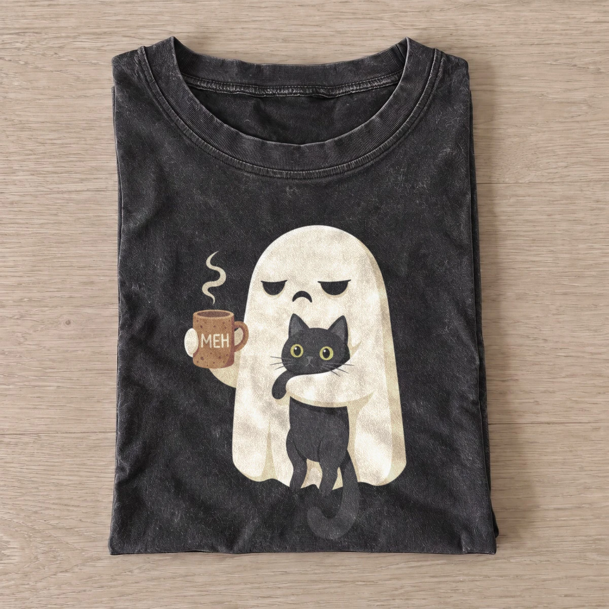 Coffee ghost cat vintage t shirt washed20black20coffee ghost cat.webp