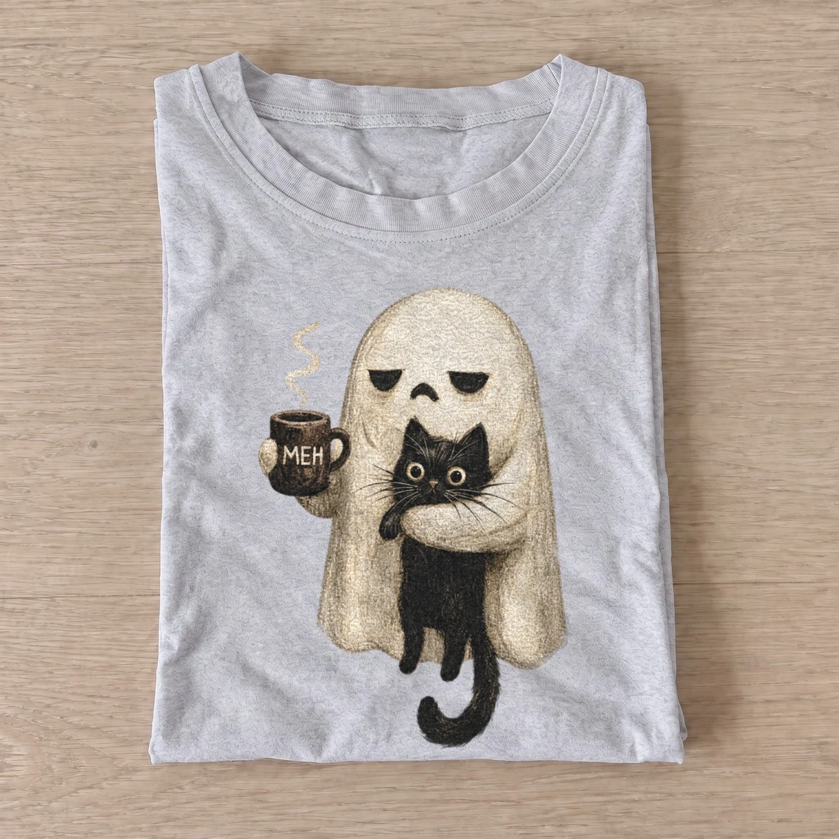 Coffee ghost and black cat t shirt gray20coffee ghost cat.webp