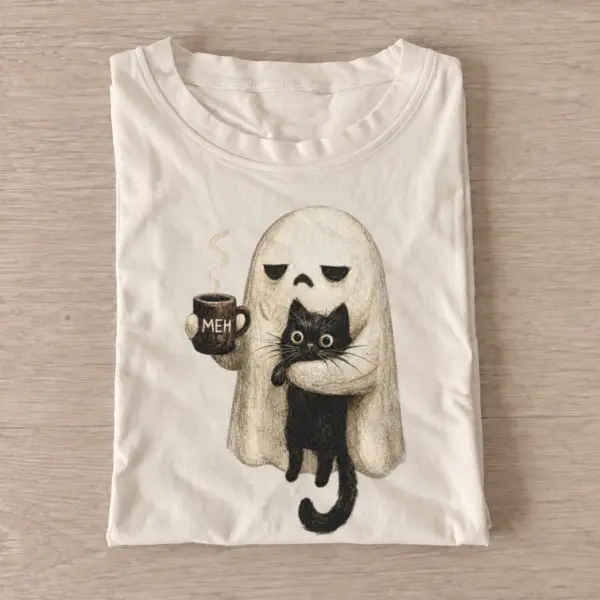Coffee ghost and black cat t shirt sand20coffee ghost cat.webp