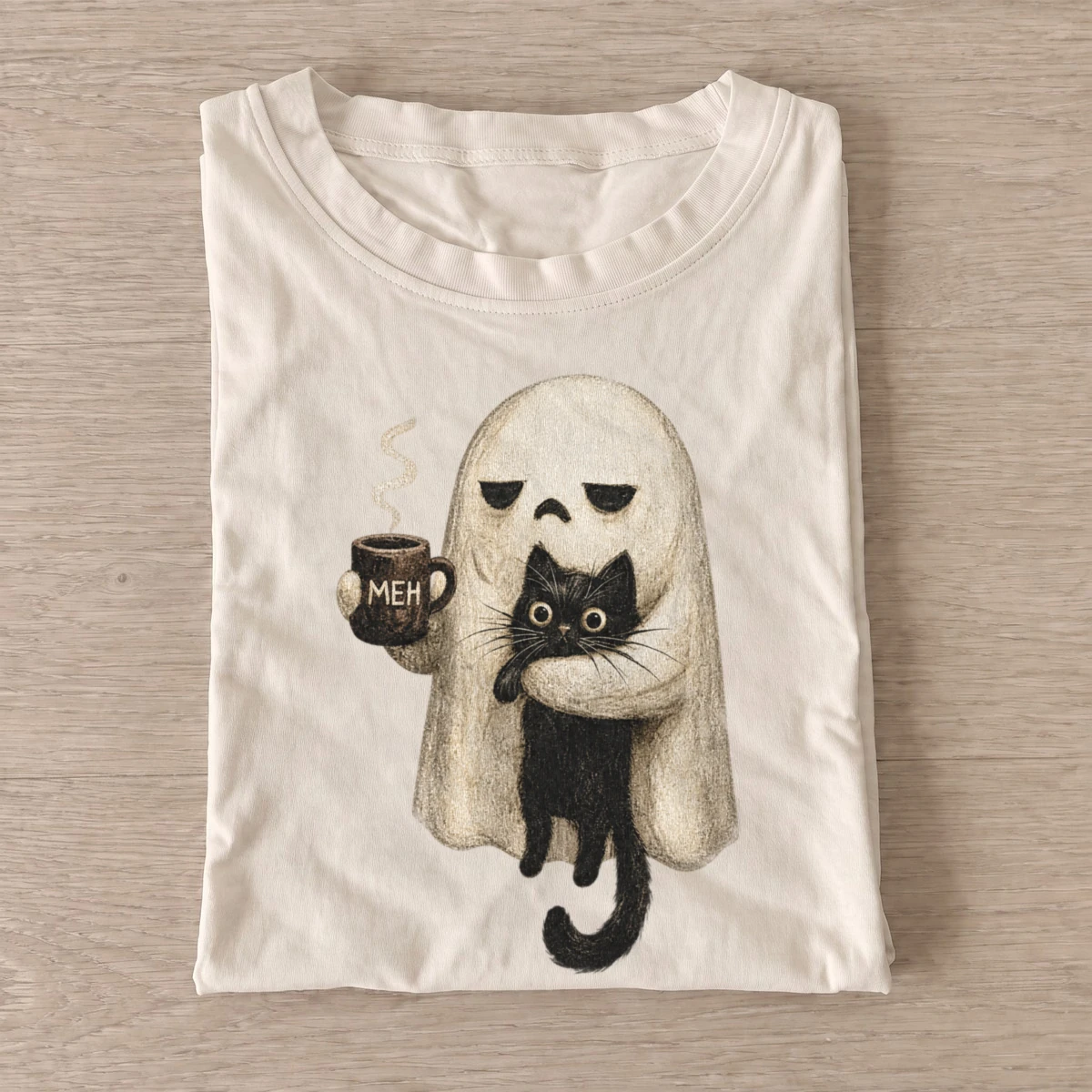 Coffee ghost and black cat t shirt sand20coffee ghost cat.webp