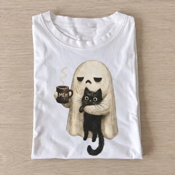 Coffee ghost and black cat t shirt white20coffee ghost cat.webp