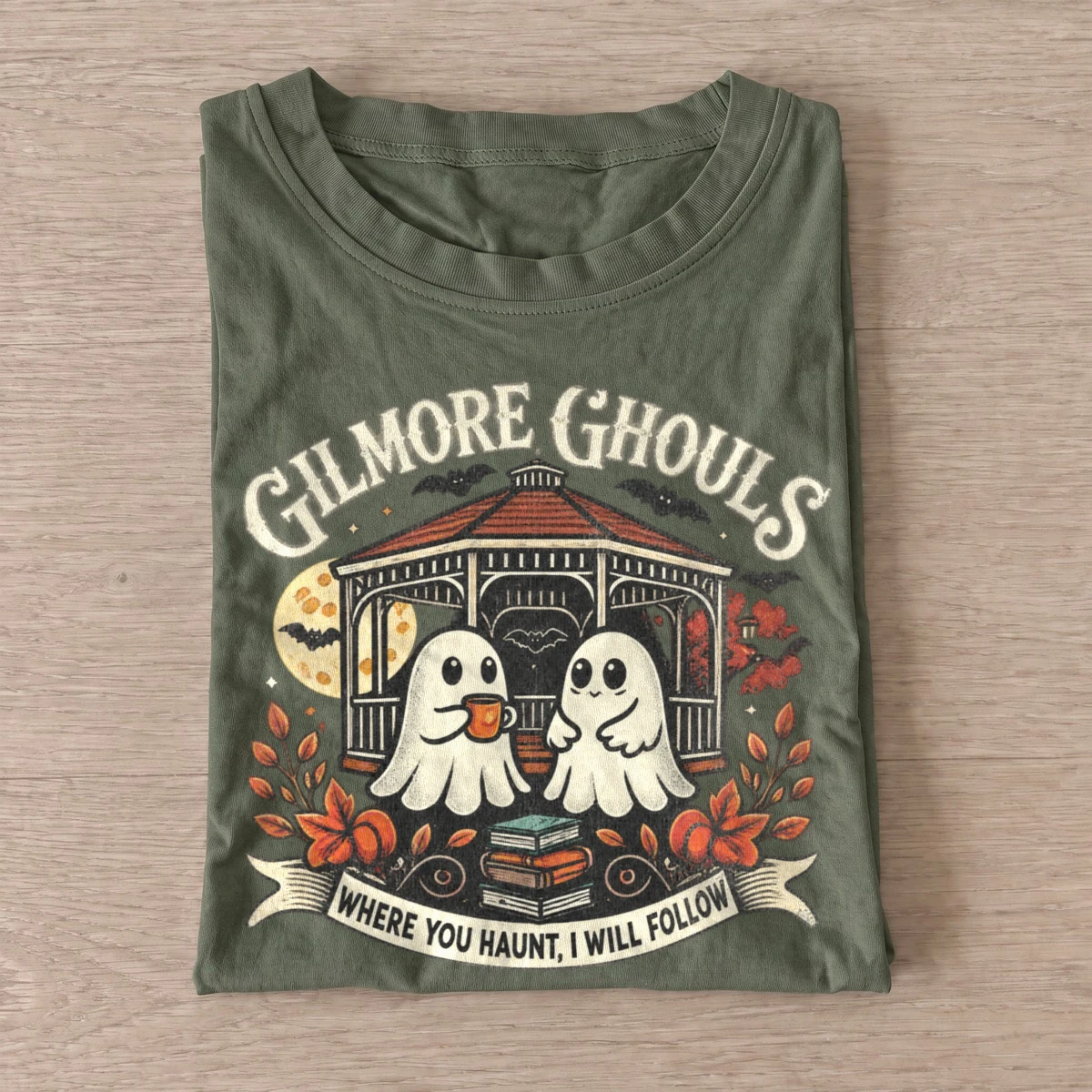 Coffee town ghouls graphic t shirt olive20coffee town ghouls.webp