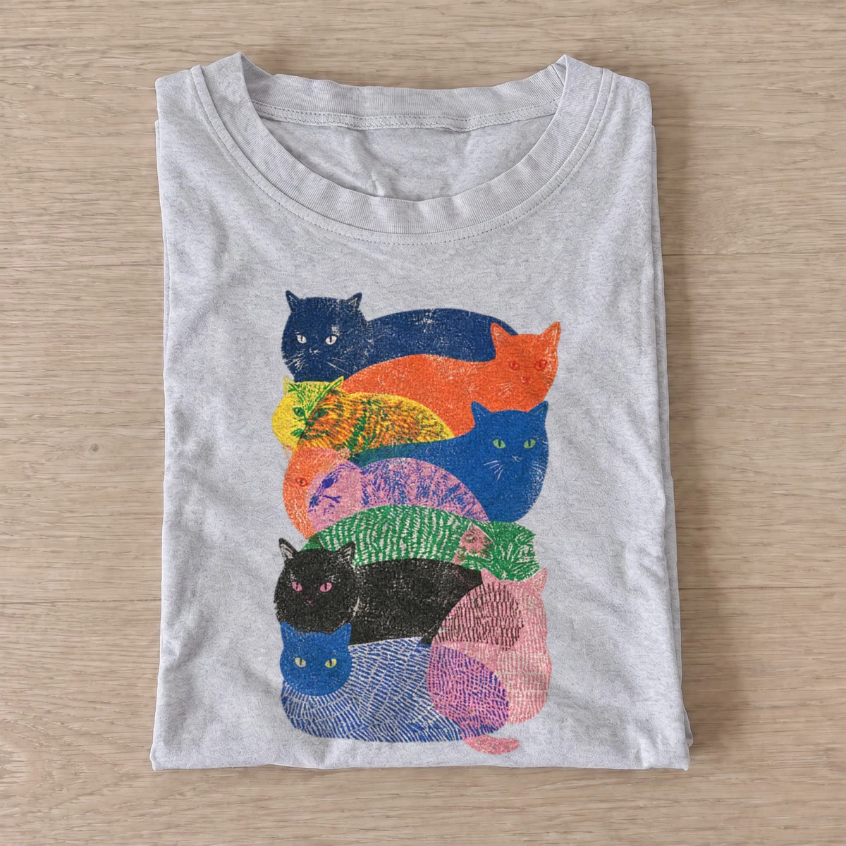 Colorful cat stack t shirt gray20colorful cat stack.webp