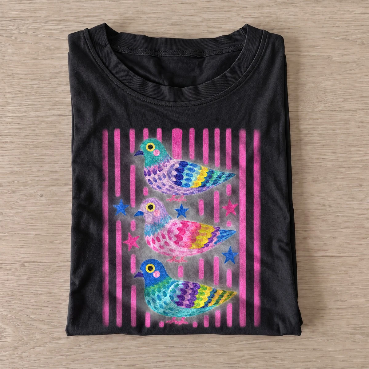 Colorful pigeon trio t shirt black20colorful pigeon trio.webp