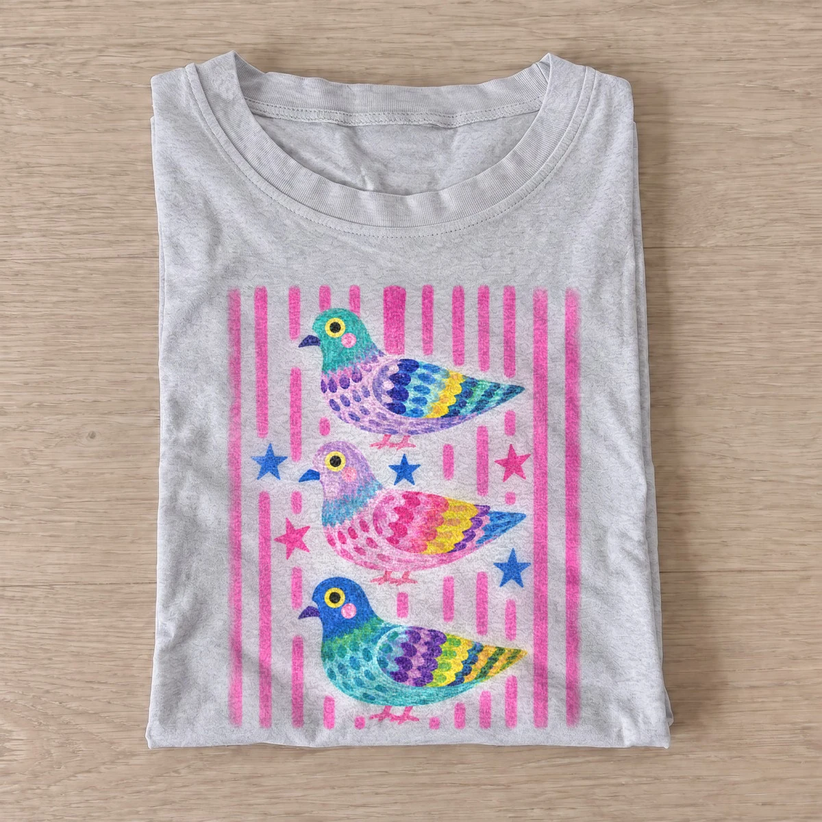 Colorful pigeon trio t shirt gray20colorful pigeon trio.webp