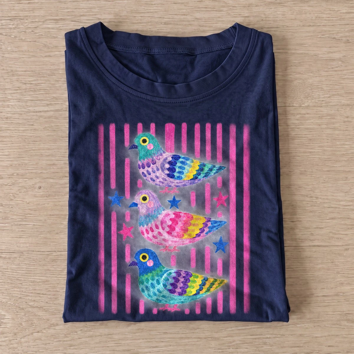 Colorful pigeon trio t shirt navy20colorful pigeon trio.webp