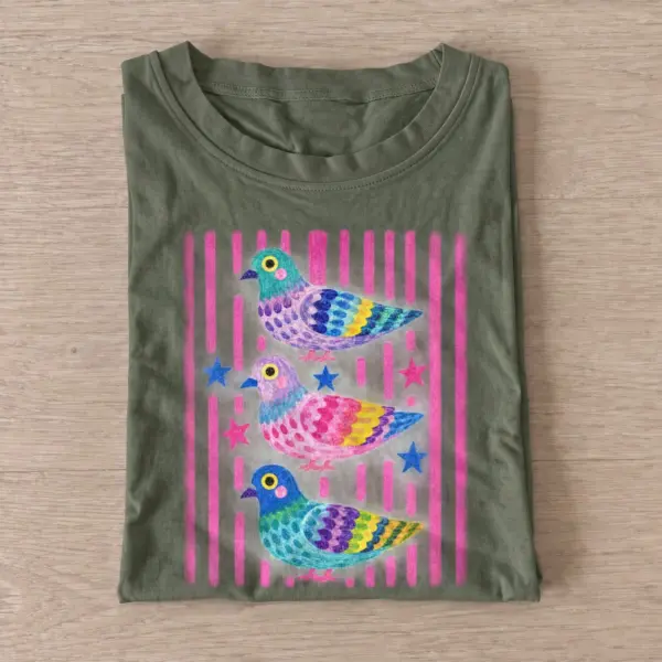 Colorful pigeon trio t shirt olive20colorful pigeon trio.webp