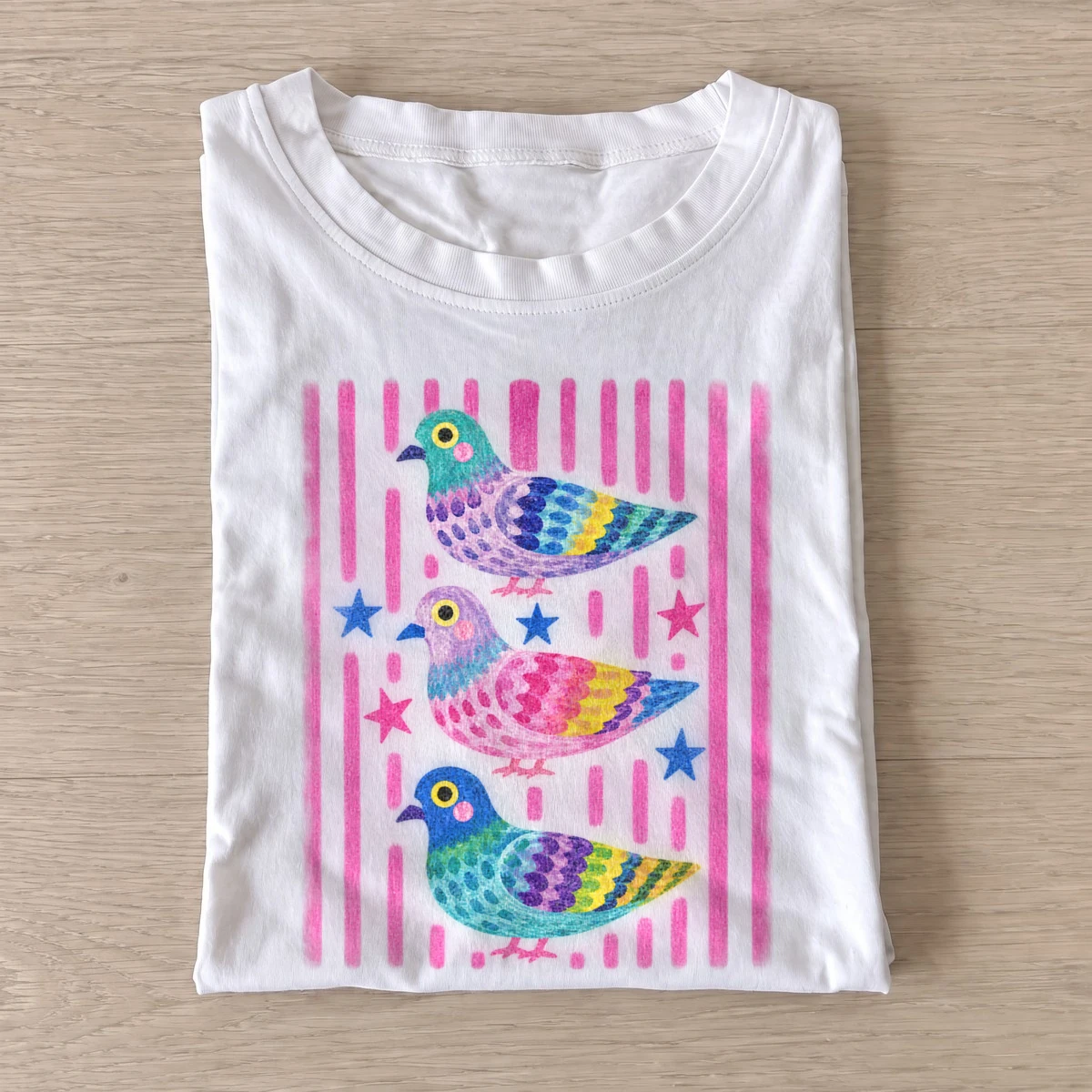 Colorful pigeon trio t shirt white20colorful pigeon trio.webp